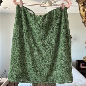 Anthropologie Green Lace A-Line Skirt with elastic waist